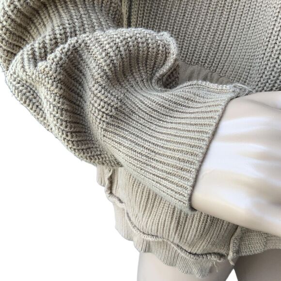 Tan Knit Open Front Long Sleeve Pocketed Slouchy Cardigan Size Medium - Picture 5 of 15